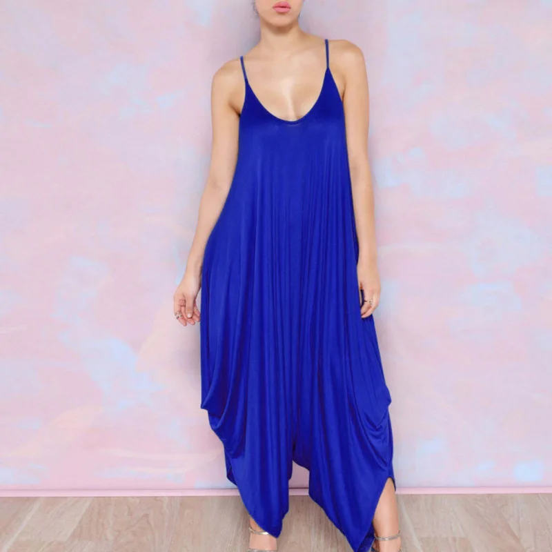 Женский Длинный комбинезон шаровары с v образным вырезом и открытой