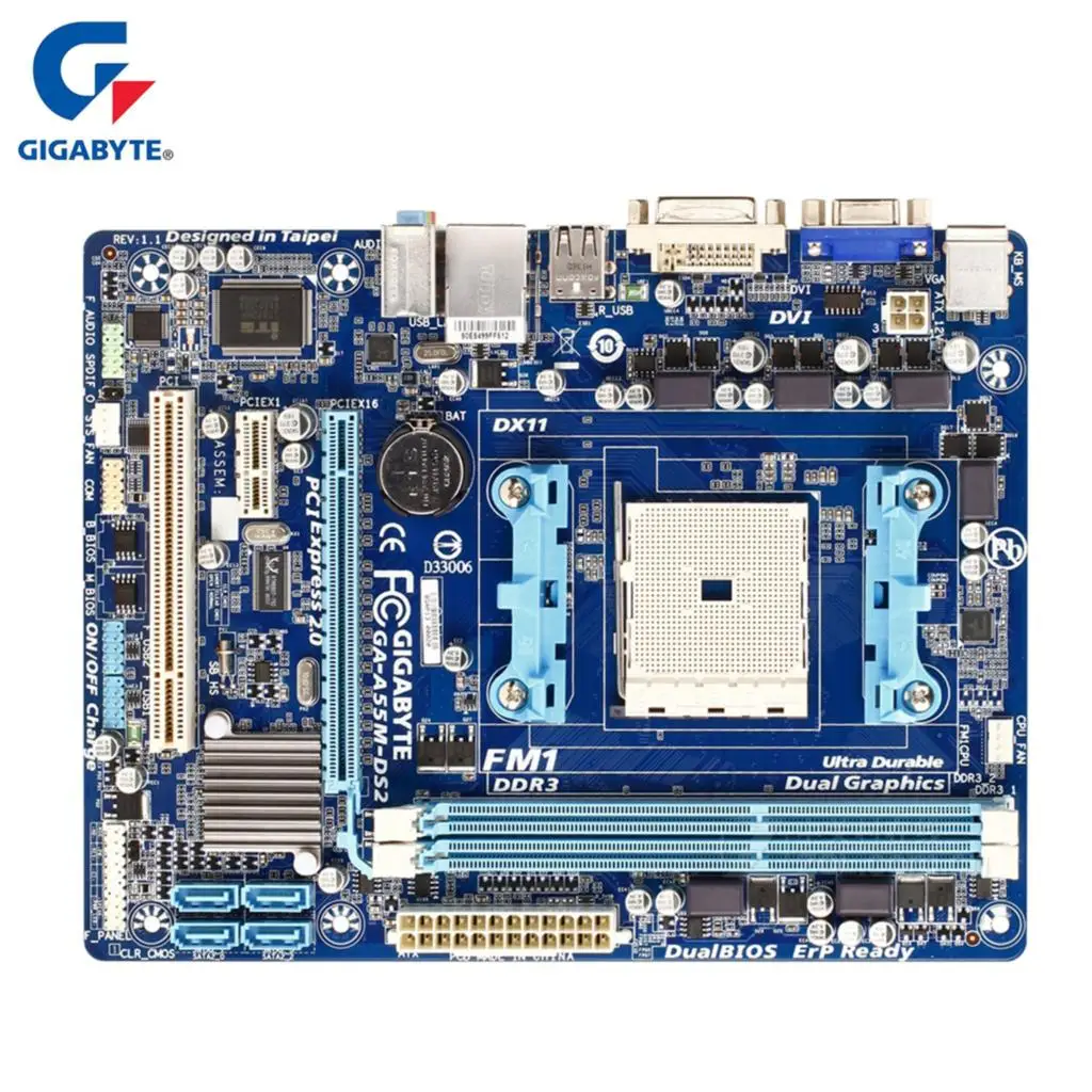 Материнская плата Gigabyte оригинальная материнская DDR3 для настольных пк разъем FM1 A55