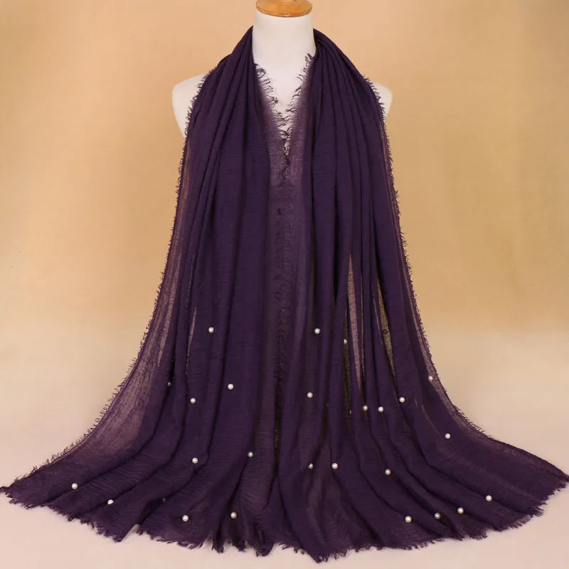 Модный хлопковый шарф Ramie для женщин зимний головы из шерсти и шелка с жемчугом |