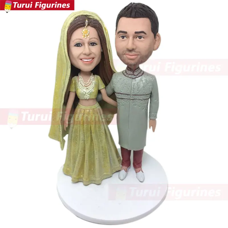 Индийский жениха невесты персонализированный свадебный торт Топпер Бобл голова