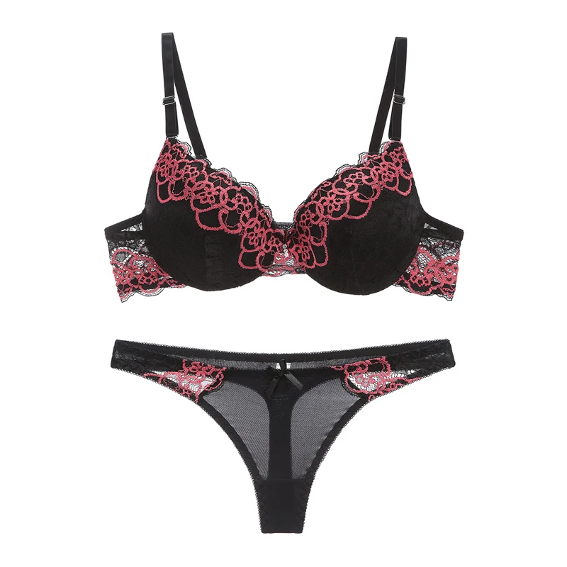Ladychili женщи интимные сексуальные Кружево Флора Вышивка Push-Up Bra стринги Набор бесшовные мяч В виде ракушки топ-Бюстгальтер Трусики для женщин женское белье костюм n364