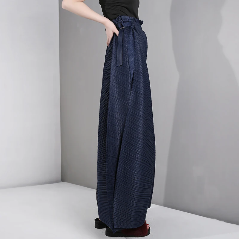 LANMREM 2019 Новинка Весна Лето высокая эластичная талия синяя плиссированная повязка