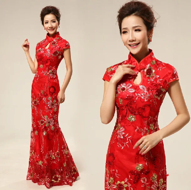 Китайское традиционное платье длинное cheongsam свадебное 2016 платья для женщин