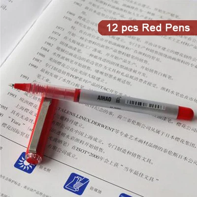 Red 12 шт./партия, Классическая Ручка с роллером,, 3 цвета, гелевые ручки, жидкие чернила, Офисные аксессуары, школьные принадлежности, Canetas Escolar - Цвет: Red