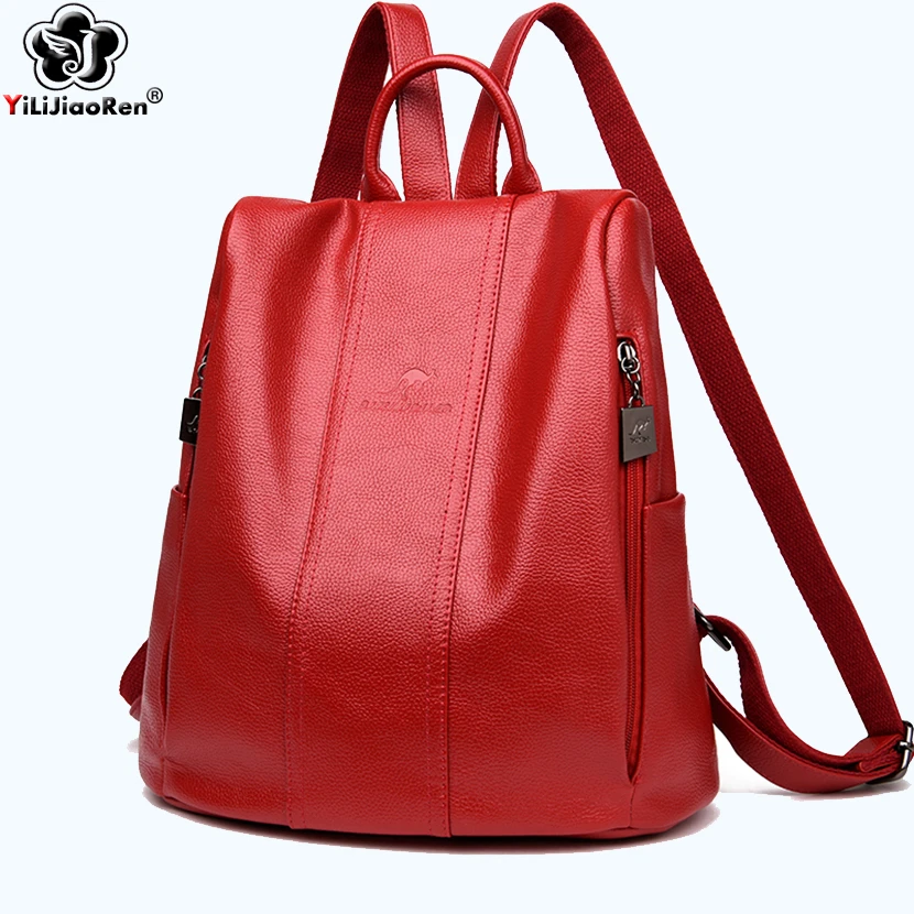 Модный женский кожаный рюкзак с защитой от кражи вместительные школьные ранцы