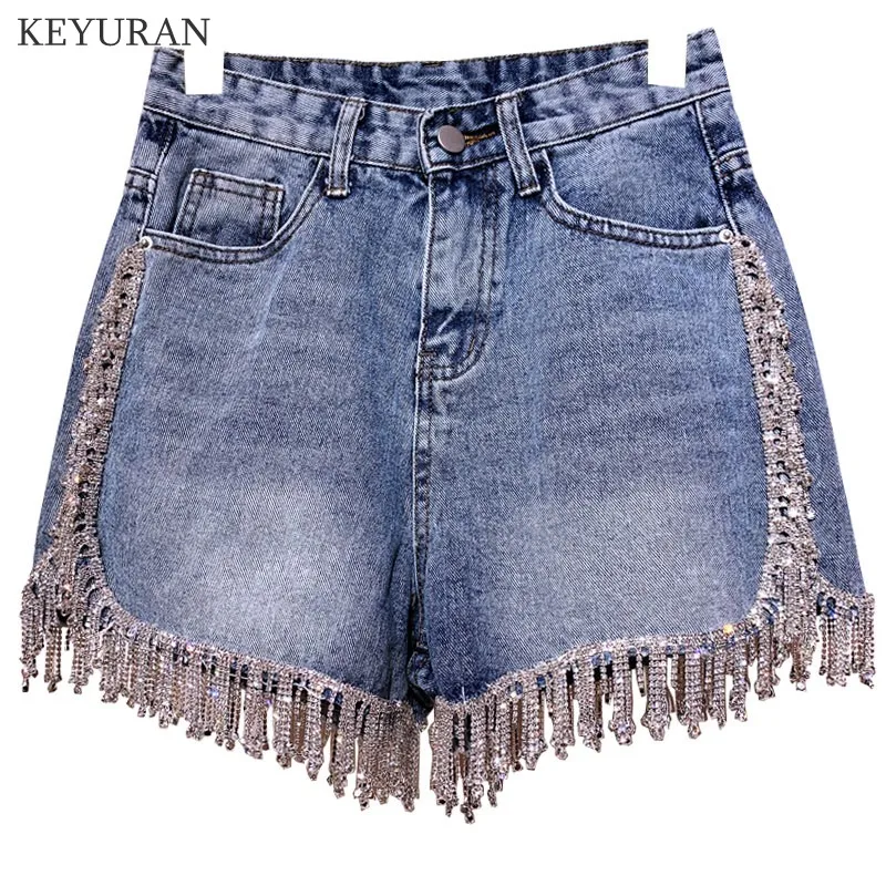 2019 новые Стразы бахромой Высокая Талия Джинсовые шорты супер флэш памяти Женские