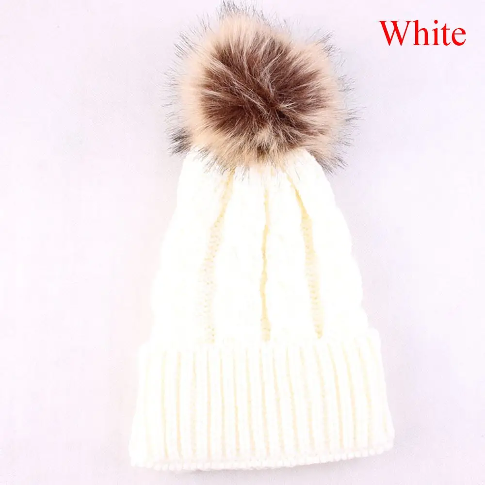 white 1 предмет, Новая Милая зимняя теплая шапка для мальчиков и девочек, меховая шапка с помпоном, Детская осенняя вязаная шерстяная шапка, шапки для родителей и детей - Цвет: white