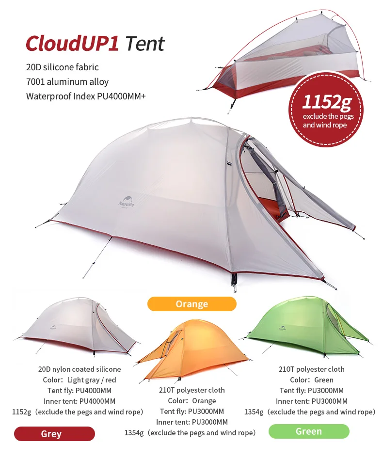 Naturehike Cloud Up Series 1 2 3 Человек Палатка Открытый Сверхлегкий туристическое снаряжение