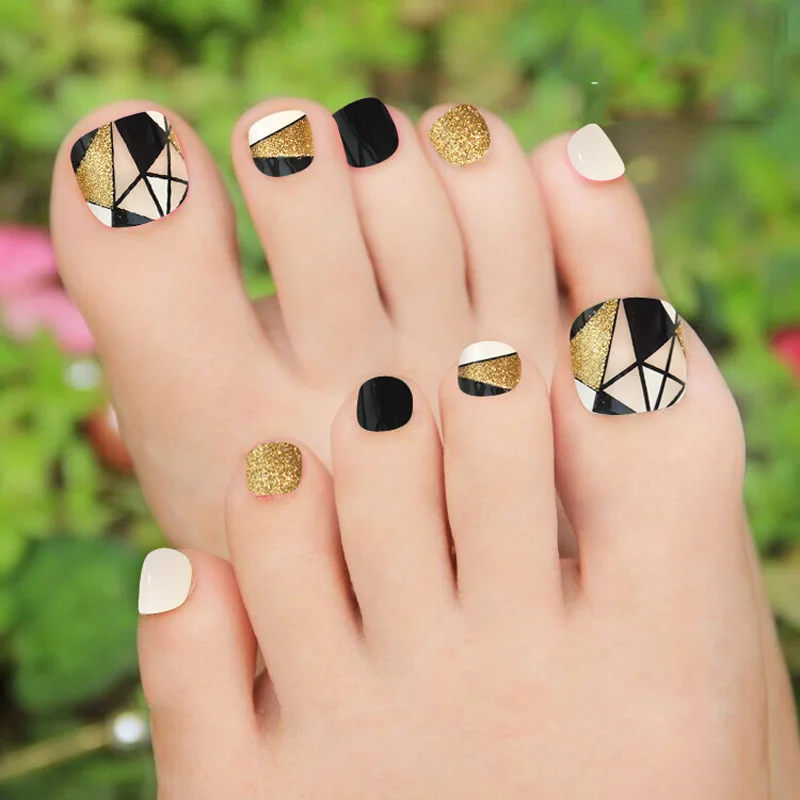 24 шт./компл. Типсы для ногтей блестящие патчи сетка золотой искусственный ноготь