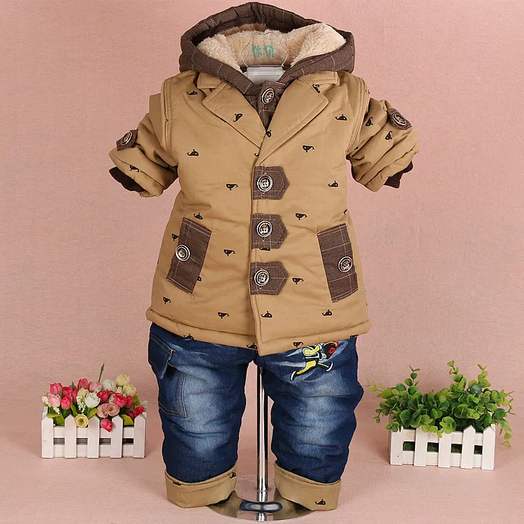 Winter Baby Products High Quality Warm Fashion Hoodies Coat Cartoon Jeans Kids Clothes Set Free Shipping |