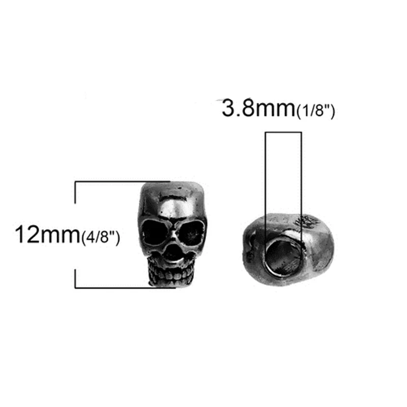 DoreenBeads, цинковый сплав, 3D бусины-разделители, Череп, Gunmetal, сделай сам, 12 мм(4/") x 8 мм(3/8"), отверстие: Приблизительно 3,8 мм, 4 шт