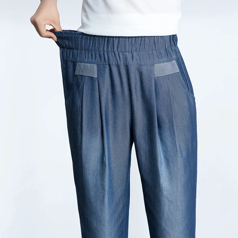 Джинсы женские укороченные с эластичным поясом повседневные хлопковые