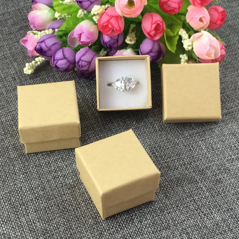 Мини кубик коробка для украшений из крафт бумаги кольцо чехол Подарочная 50 шт. в