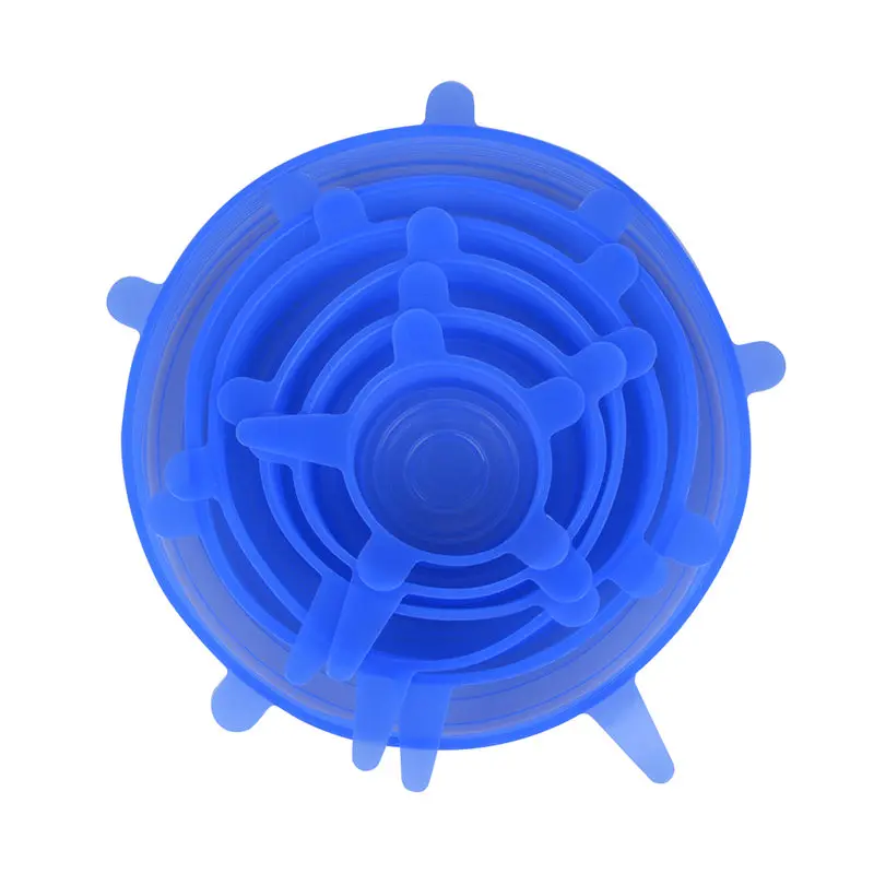 Blue silicone lid 6 шт многоразовые силиконовые растягивающиеся свежие крышки для пищевых продуктов растягивающиеся свежие колпачки для кухонных аксессуаров Высокое качество крышки для пищевых продуктов - Цвет: Blue silicone lid