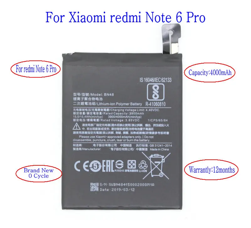Ciszean 1x BN48 4000 мАч Сменный аккумулятор для Xiaomi redmi Note 6 Pro батареи Red rice Note6