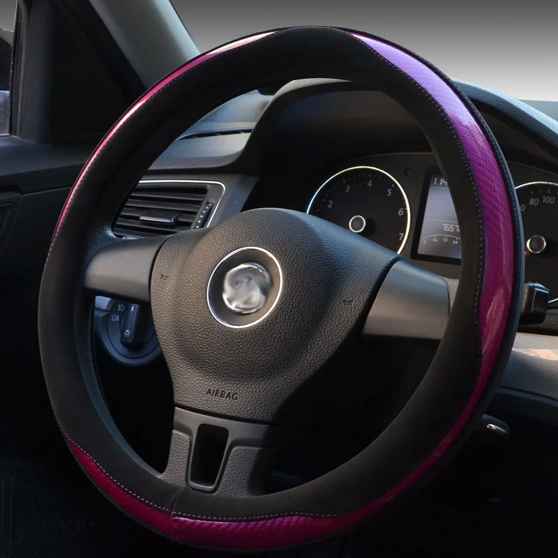 Углеродное волокно кожаный руль Крышка Универсальная автомобильная ручка чехол