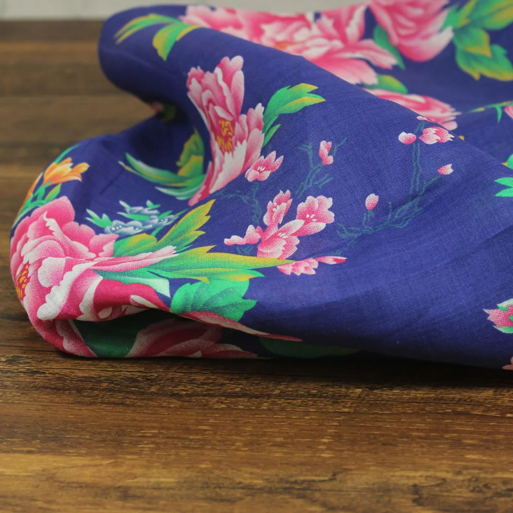 Высококачественная ткань из чистого рами, свежий художественный принт, ткань с водяной промывкой из летней ткани Fugui Peony