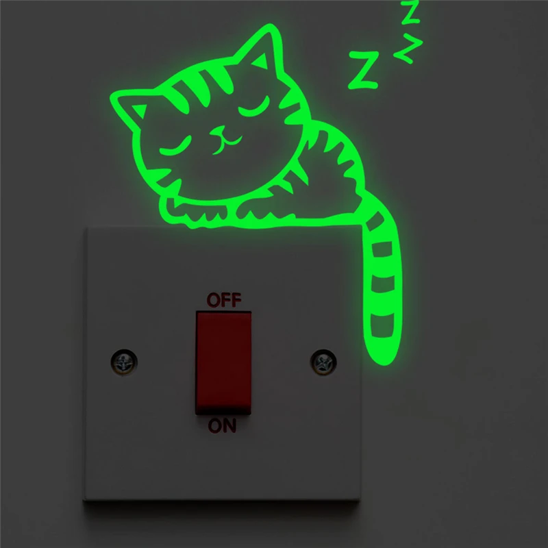 

cartoon cat switch luminous sticker glow in the dark kids rooms home decor animal fluorescent wall sticker vinyl poster