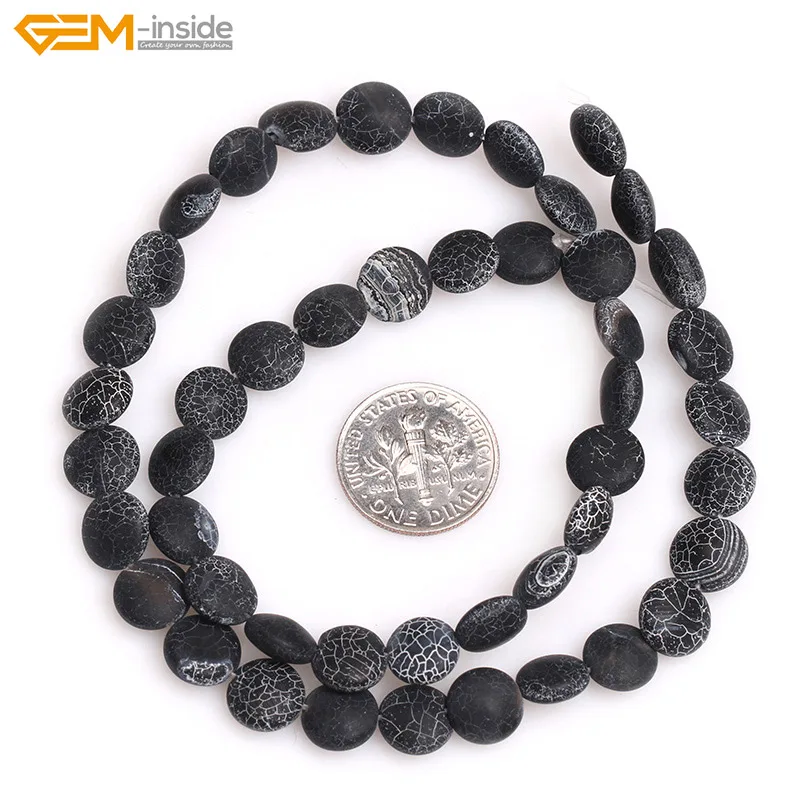 Бусины из натурального камня 8-12 мм матовые с монетами черного агата для