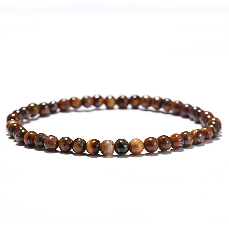 Минималистичный мужской браслет 4 мм с натуральным камнем тигровый глаз простые