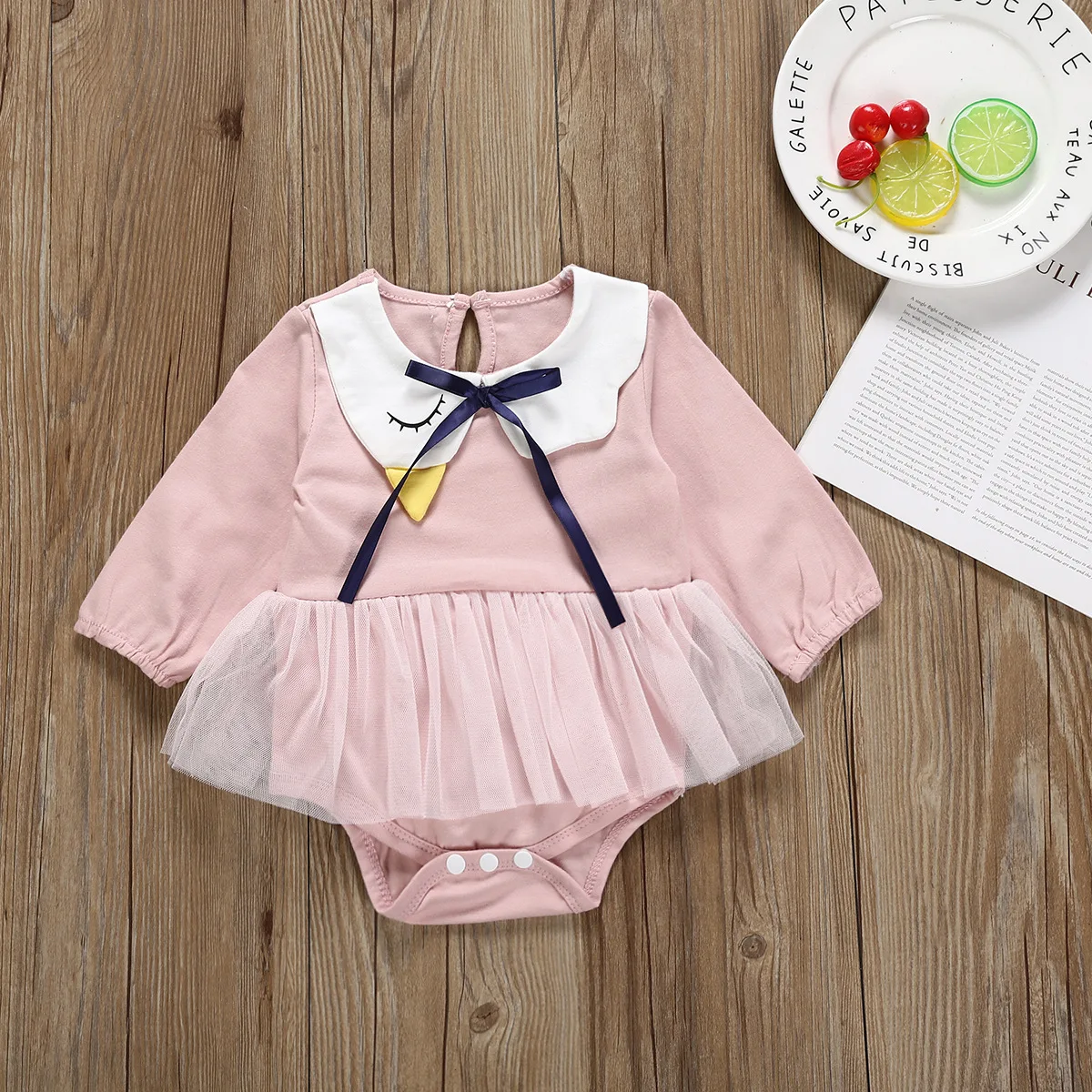 Осенне-зимнее хлопковое Сетчатое платье боди с бантом для новорожденных девочек