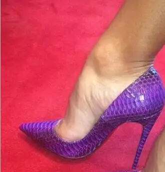 

Hot Sexy Fashion Purple Snake PU Pointed Toe Shoes Thin Heels Women's Shoes Shallow Big Size Pumps