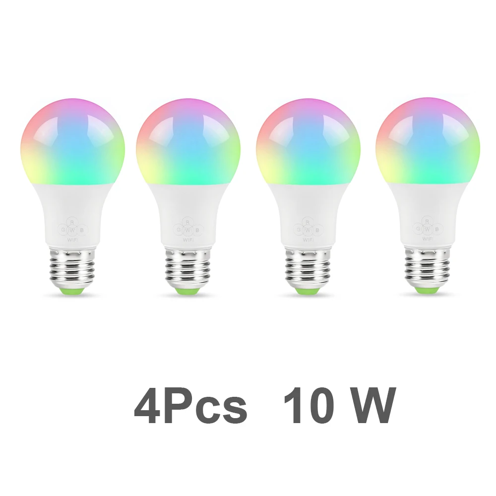 4pcs 10W 3/4 шт. wifi-патрон, умный свет лампы с регулируемой яркостью многоцветный E27/E14/B22 6,5 Вт светодиодный лампы совместимы с Amazon Alexa и Google Assistant умный дом - Комплект: 4pcs 10W