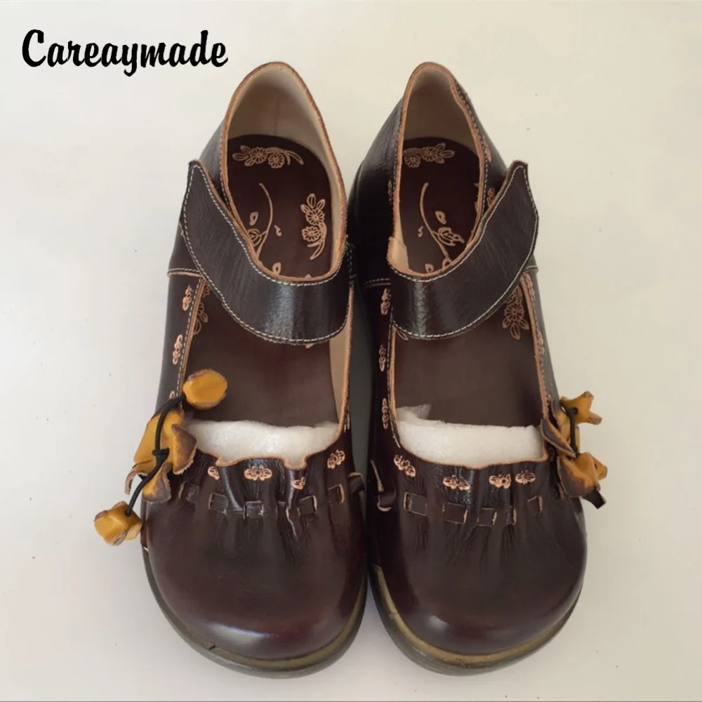 Careaymade-народном стиле сделанная полностью вручную из воловьей кожи с накладкой спереди Туфли с резным украшением, художественная обувь в стиле ретро «MORI GIRL», женские повседневные сандалии, 0327-3A
