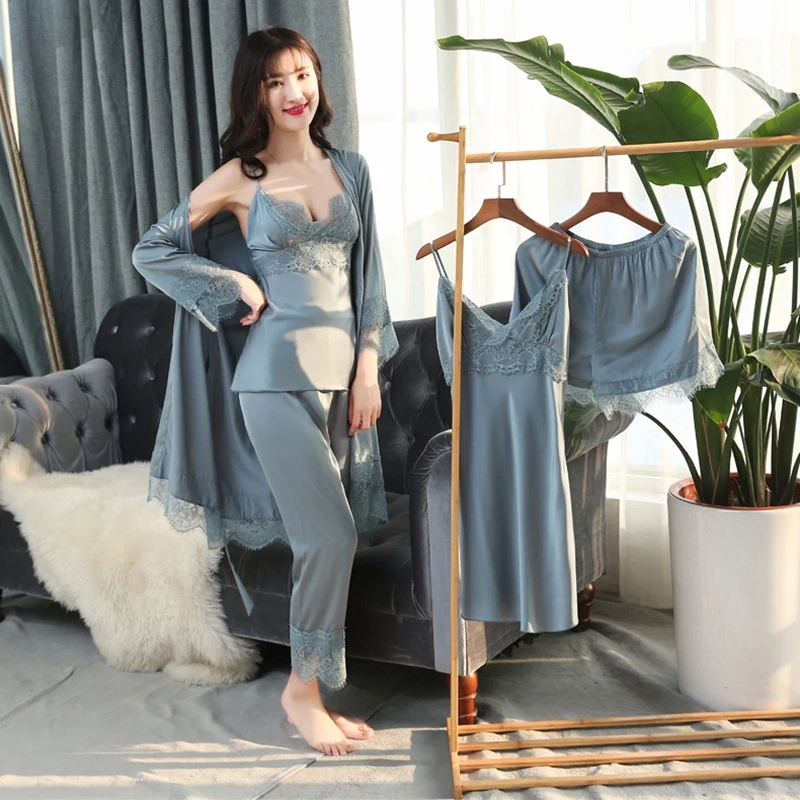 Комплект кружевной женский из 5 предметов домашняя одежда пижамный комплект