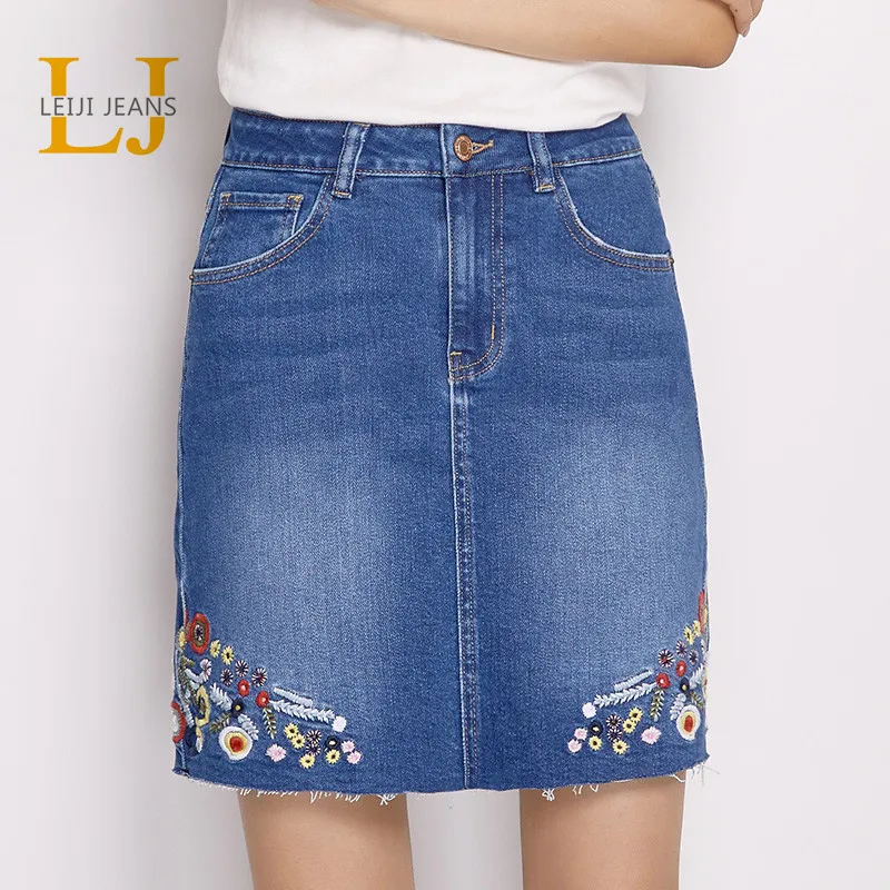 Женская юбка на молнии LEIJIJEANS мини со средней талией и вышивкой в виде маленьких