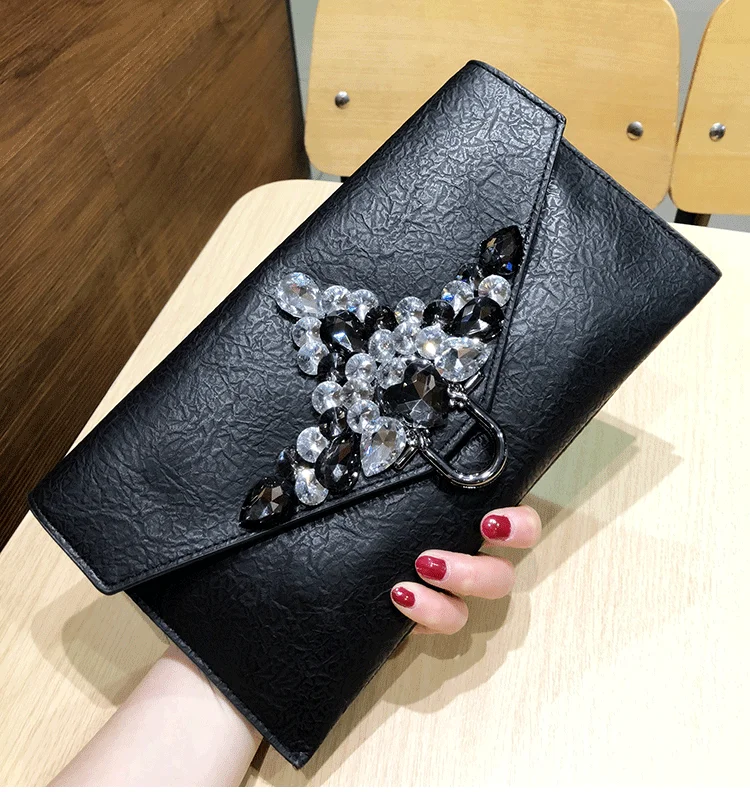 Korean Style Diamond Clutch Bag PU Leather Fashion Clutches Bags Solid Color Big Purse Women Shoulder Bags Crossbody Pack Gifts
