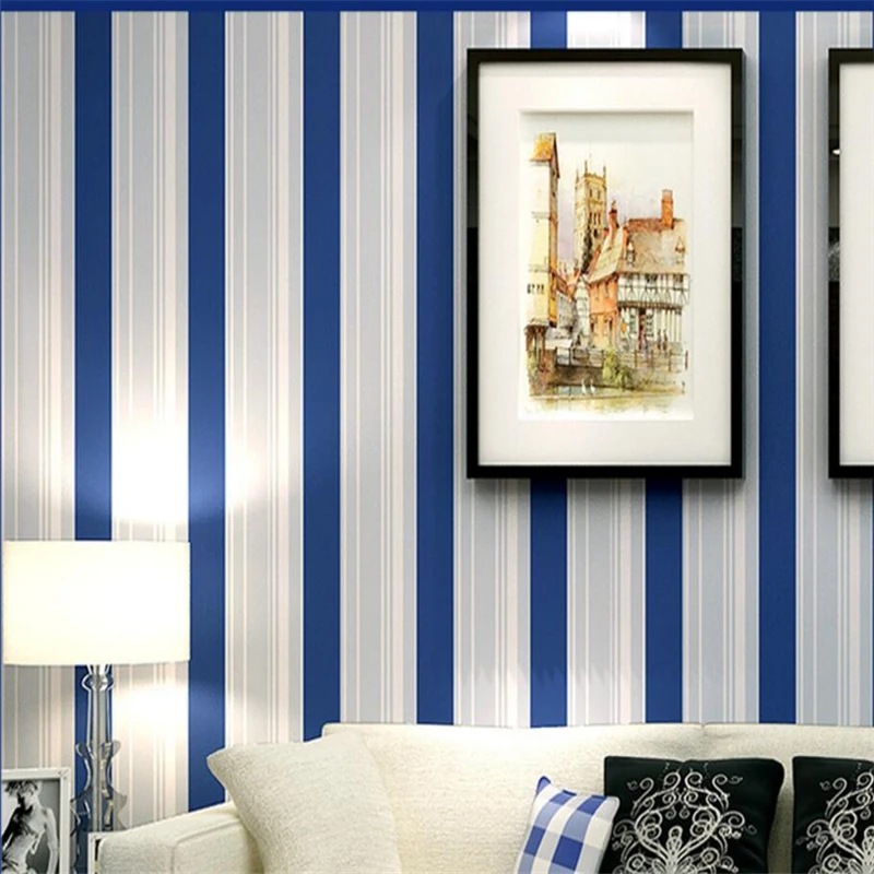 

wellyu Mediterranean blue vertical stripes non-woven non-self adhesive wallpaper TV background wall papel de parede