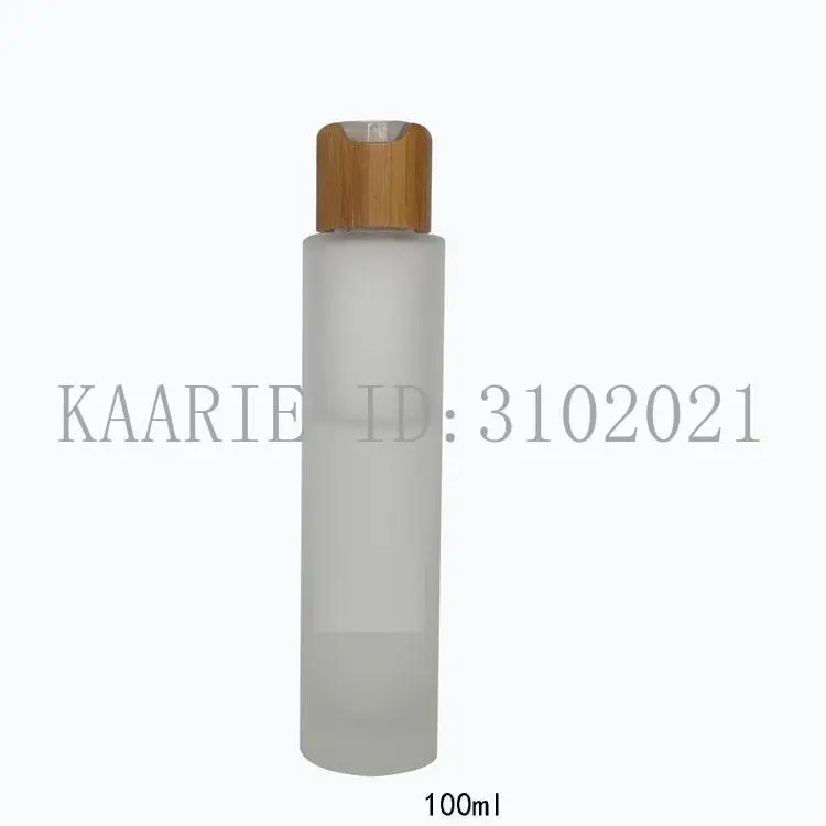 

Free Shipping 100ml 10pcs/lot Frosted Glass Pure Dew/elite Fluid Cosmetics Bottles with Bamboo Press Cover