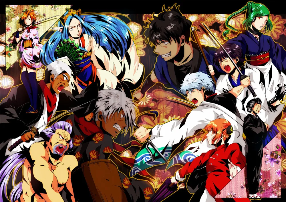 Синий Gintama плакаты мультфильм наклейки на стену с белым покрытием бумага печатает Высокое разрешение гостиная спальня бар украшения дома искусство бренд - Цвет: Синий