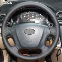 shining wheat black genuine leather car steering wheel cover for kia carens 2007 2011