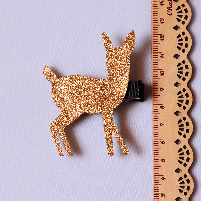 Lovely Reindeer Hairpins Glitter Felt ponies Gold Silver Hair clip barrettes Princess Headwear Fashion accessories for girl | Детская