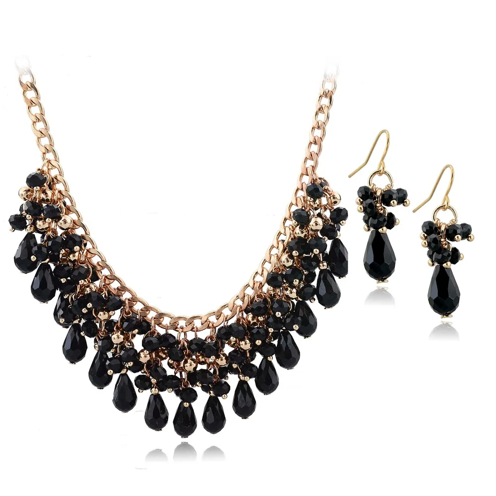 

2016 New Fashion Jewelry Sets Necklace Pendant Drop Earring Multicolor Crystal Beads Gold Color Jewelry Set For Women SET140053