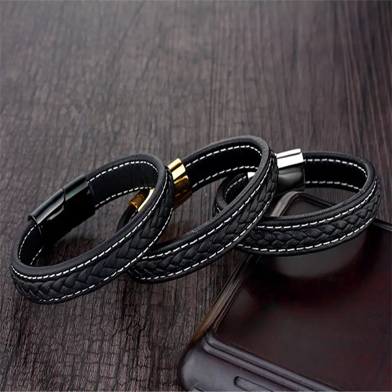 Браслет из натуральной кожи в стиле панк браслет нержавеющей стали с магнитной