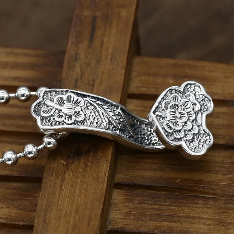 Кулон в этническом стиле из серебра 100% пробы с цветком лотоса|Подвески| |