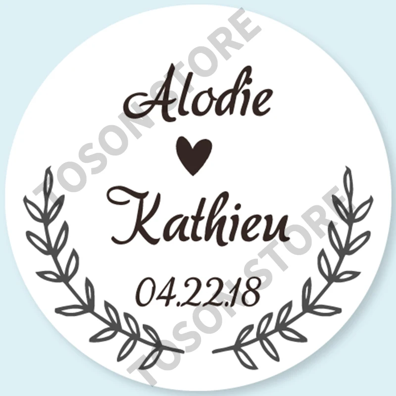 100, Silver laser Customized text logo, Wedding Stickers, Invitations Seals, Candy Favors Gift Boxes Labels, On White Adhesive