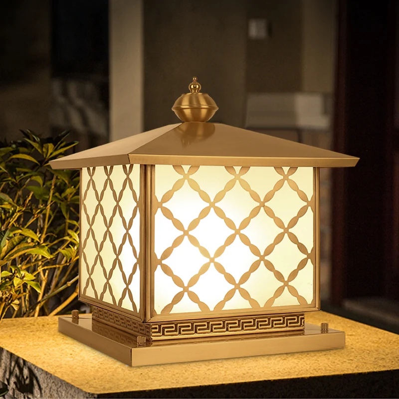 

Waterproof pillar landscape lighting outdoor lights Europe style copper lamp