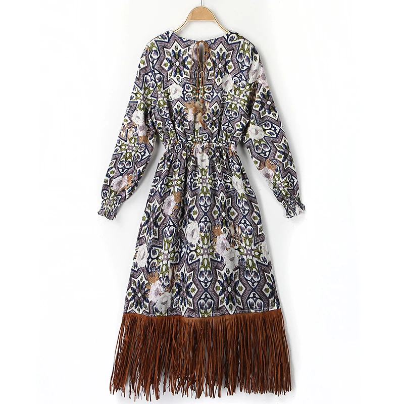 Женское платье на осень-зиму Длинные рукава boho одежда vestido повседневные