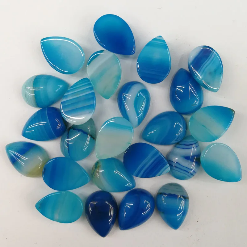 Wholesale fashion natural Blue striped onyx stone beads 10X14mm teardrop CAB CABOCHON loose 50pcs no hole Free shipping | Украшения и