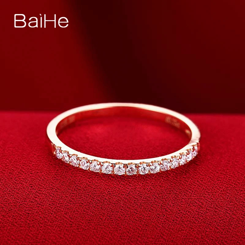 BAIHE Твердые 10 к розовое золото(AU417) SI/H Круглый полный огранки натуральные Алмазы обручальные свадебные ювелирные изделия модный подарок кольцо