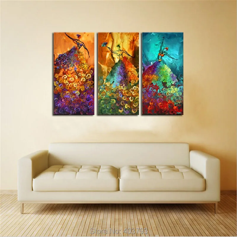 Абстрактная ручная роспись маслом на холсте Набор (3 шт.) павлиний танец без рамки