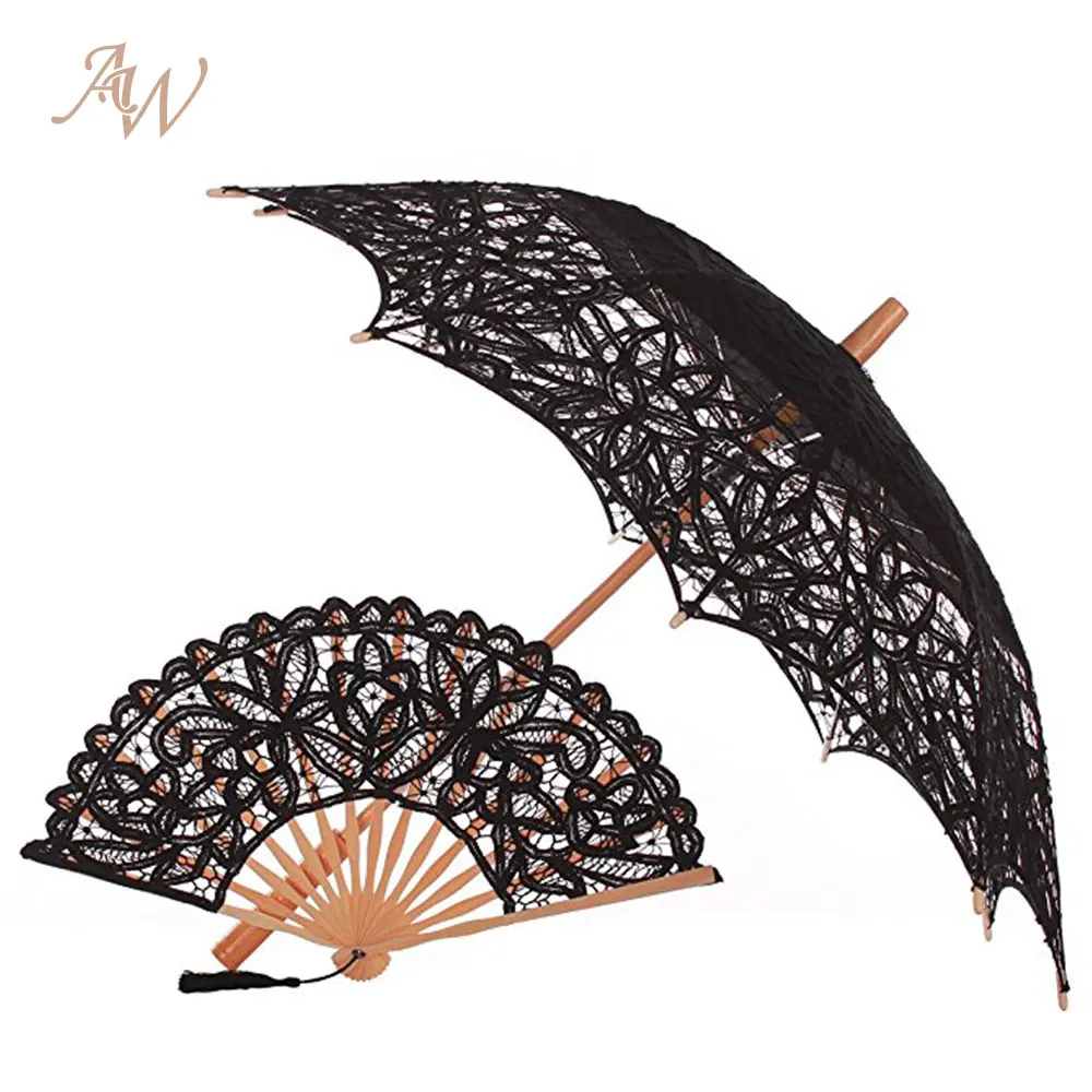 AW кружева вышивка ручной работы свадебные зонтик и вентилятор для