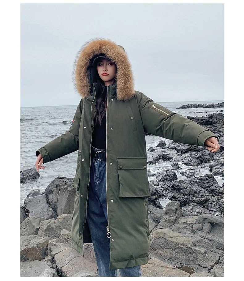 25 градусов, зимняя куртка X-long parkas, пальто для женщин, утолщенная, теплая, большой меховой воротник, куртка, пальто, повседневная женская зимняя верхняя одежда из синтепона, парки