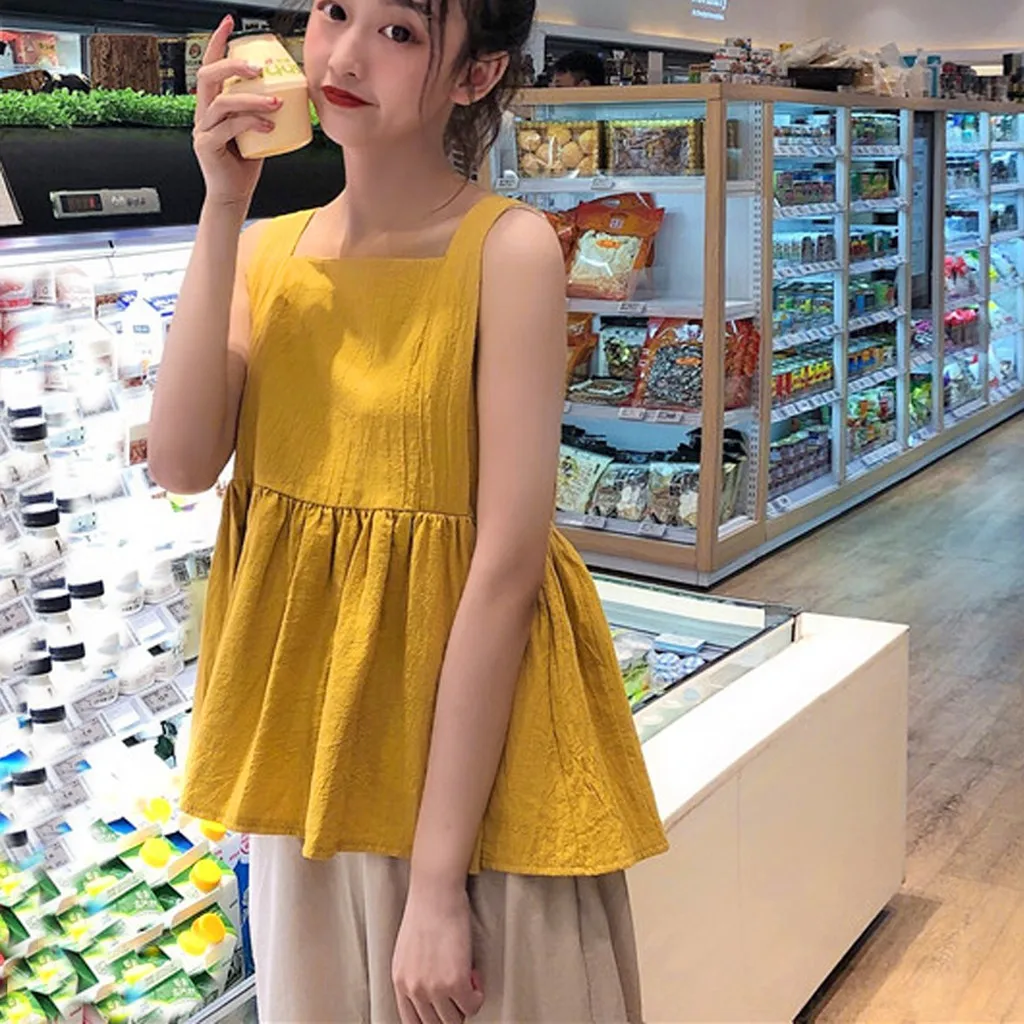 Женский топ без рукавов Harajuku однотонная майка с оборками и подолом сексуальная