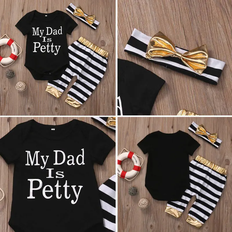 3 предмета Одежда для новорожденных девочек милые топы папы комбинезон штаны в