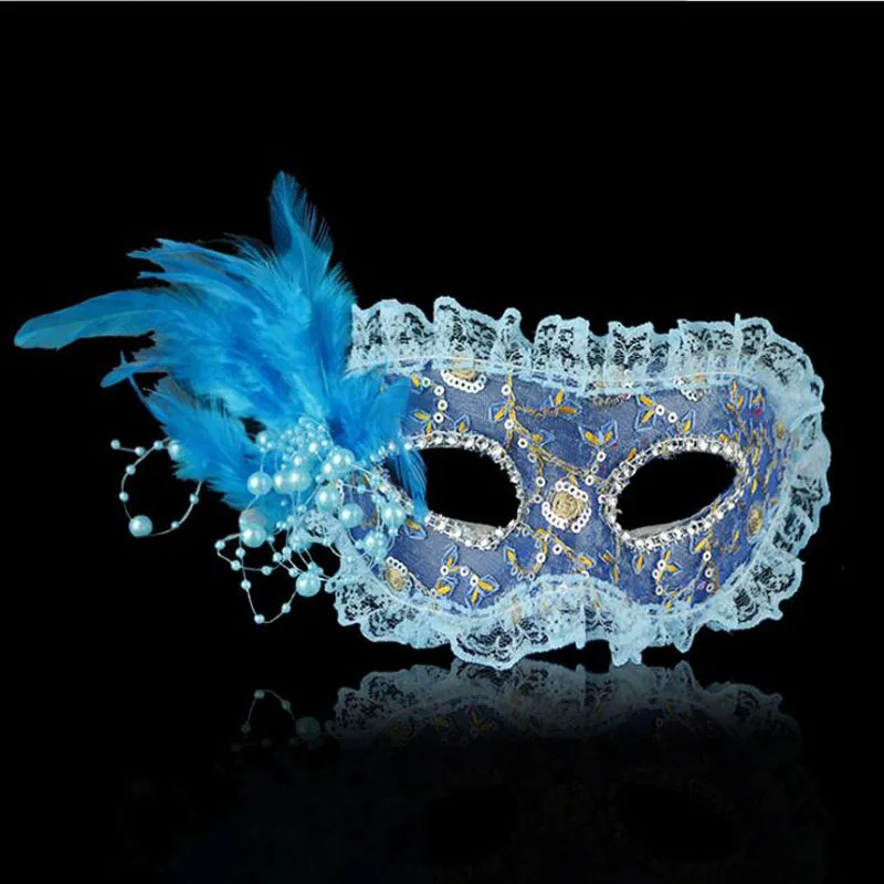 10 шт./лот кружевная маска с перьями и бусинами Танцевальная Маска на половину